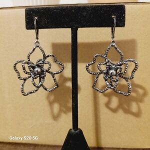 Unbranded Silver Tone Flower‎ Dangle Earrings Rhinestone Sparkle Women Jewelry